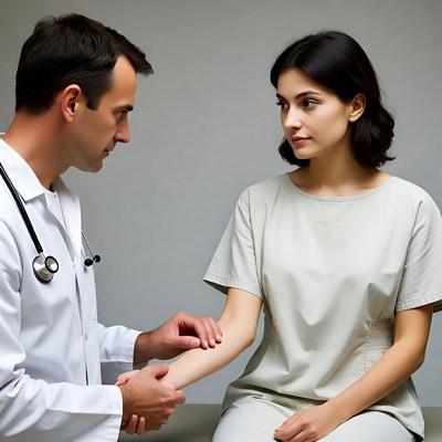Doctor examines patient in clinic