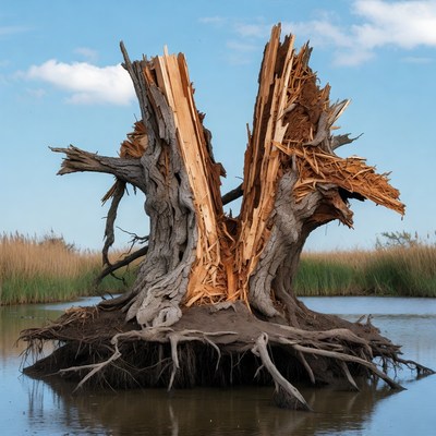 Tree stump in shallow water