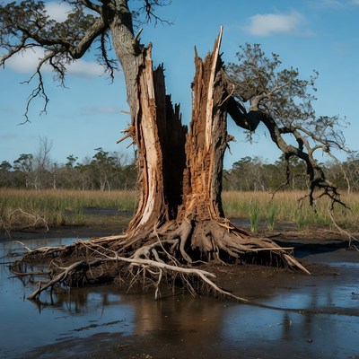 Tree stump in wetland area