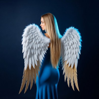 Woman with angel wings standing still