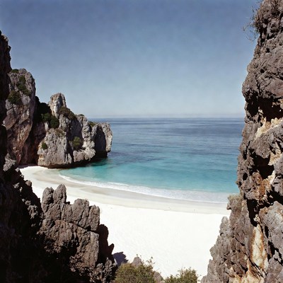 Scenic beach view from rocky cliffs