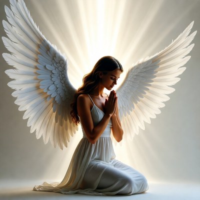 Woman kneeling with angel wings