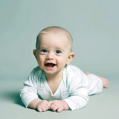 Baby lying down and smiling