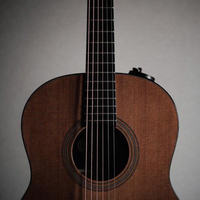 Close up of guitar strings and body