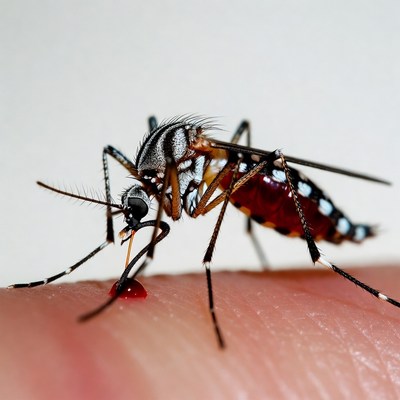 Mosquito feeding on human skin