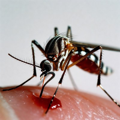 Mosquito feeding on human skin