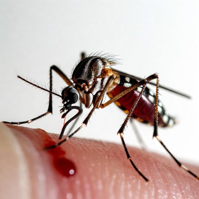 Mosquito feeding on human skin