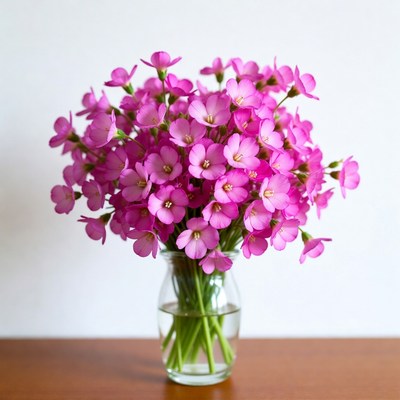 Pink flowers in clear vase on table