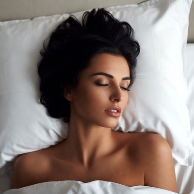 Woman resting on white pillow