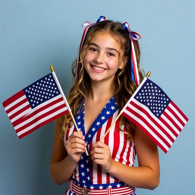 Girl holding flags for celebration