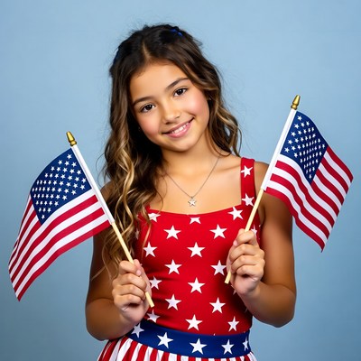Girl holding flags for celebration