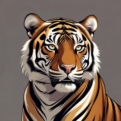 Tiger portrait on gray background