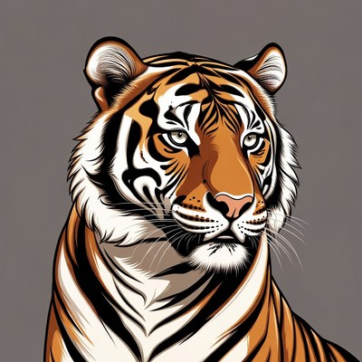 Tiger portrait on gray background
