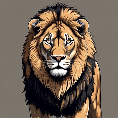 Lion with strong features and mane