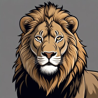 Lion portrait on grey background