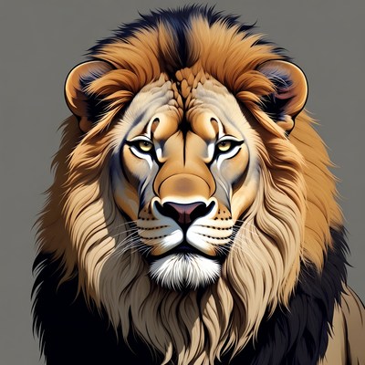 Lion with strong features and mane