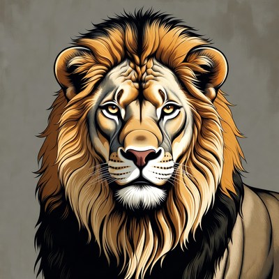 Lion with detailed mane illustration