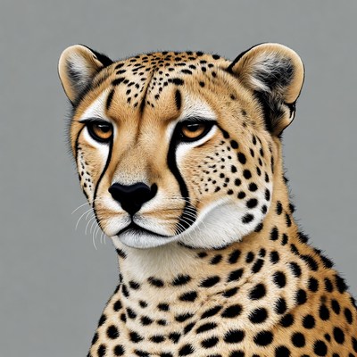 Cheetah head close up on gray background