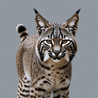 Bobcat walking on gray background