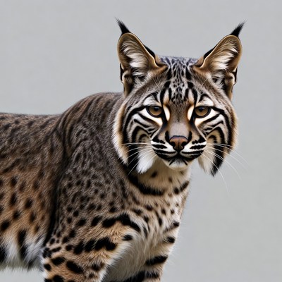 Bobcat standing against gray wall