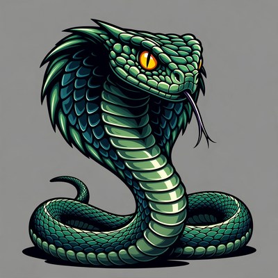 Green snake with yellow eyes and detailed scales