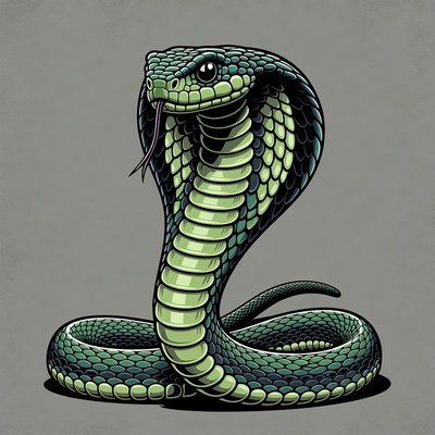 Green cobra stands with tongue out