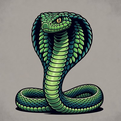 Green snake in defensive posture