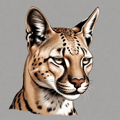 Serval cat illustration on gray background