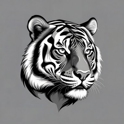 Tiger head in black and white style