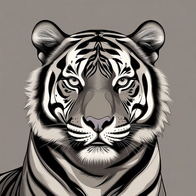 Tiger face illustration in black and white