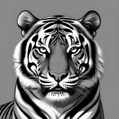 Black and white tiger illustration in detail