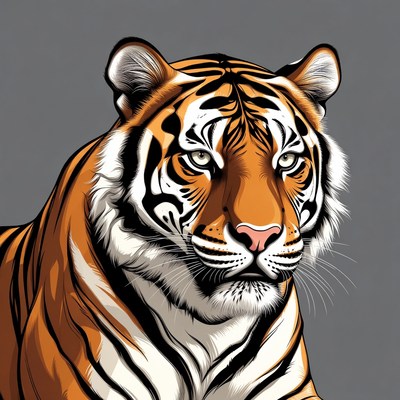Tiger portrait on gray background
