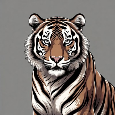 Tiger portrait on gray background