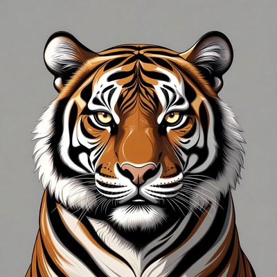 Tiger face on plain background