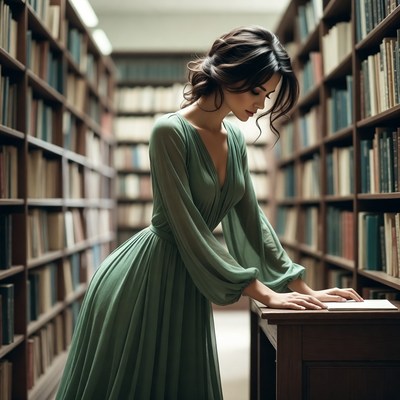 Woman studying in library