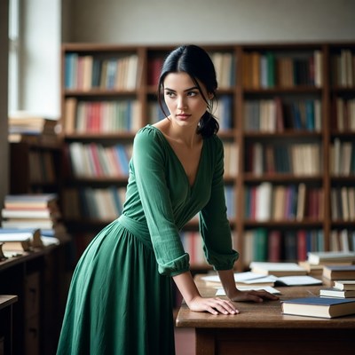 Woman in library reading books