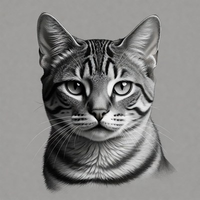 Cat face drawing in black and white