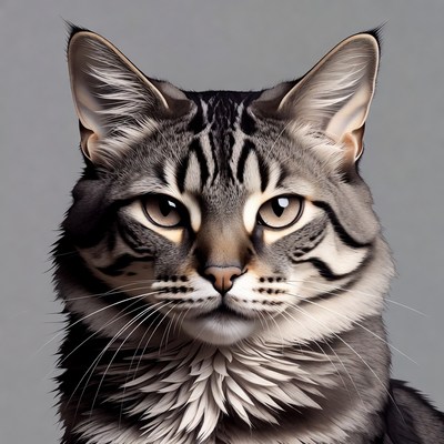 Cat with stripes on gray background