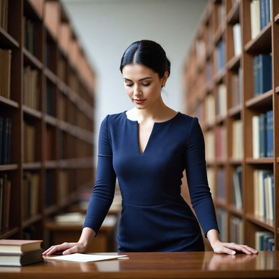 Woman studying in library