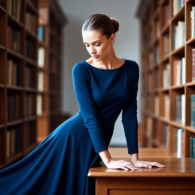 Woman in library reading books