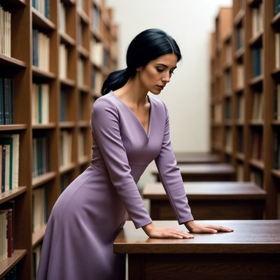 Woman in library studying quietly