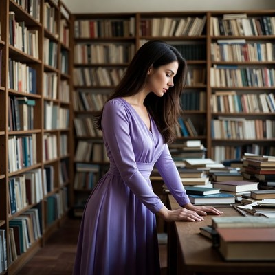 Woman reading in library