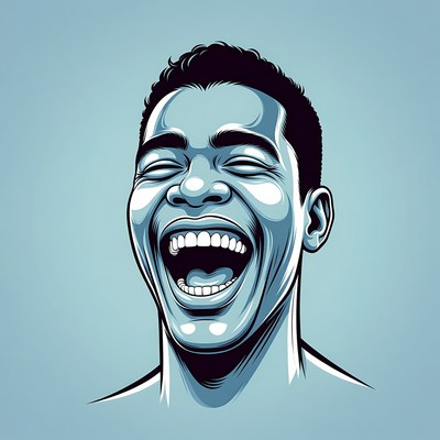 Man laughs with bright expression
