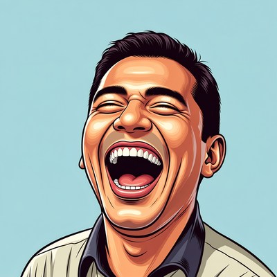Man laughing with joy at a bright background