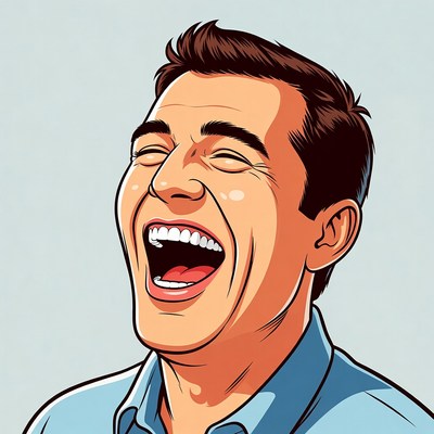 Man laughing with joy indoors