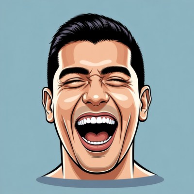 Man laughing with joy in simple design