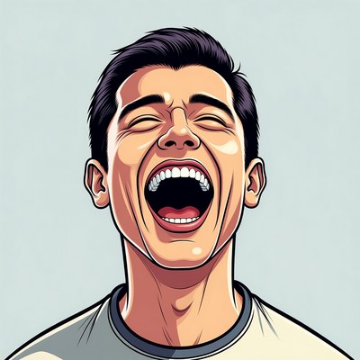 Man laughing with wide smile