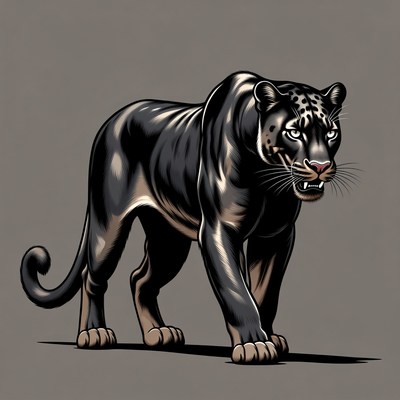 Black panther walking on gray background