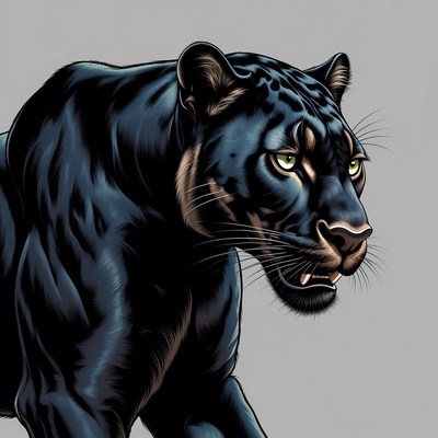 Black panther walking on a gray background