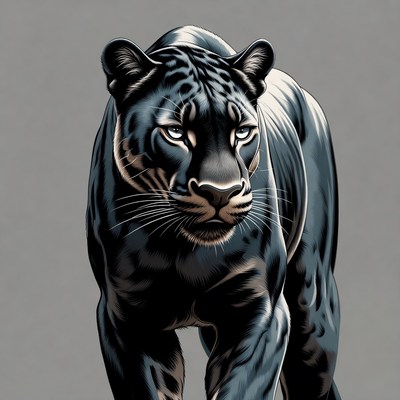 Black panther walking on gray background